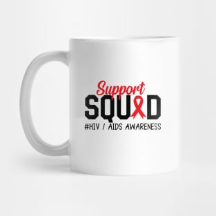 AIDS HIV Awareness Shirt, Support Squad Red Ribbon Mug